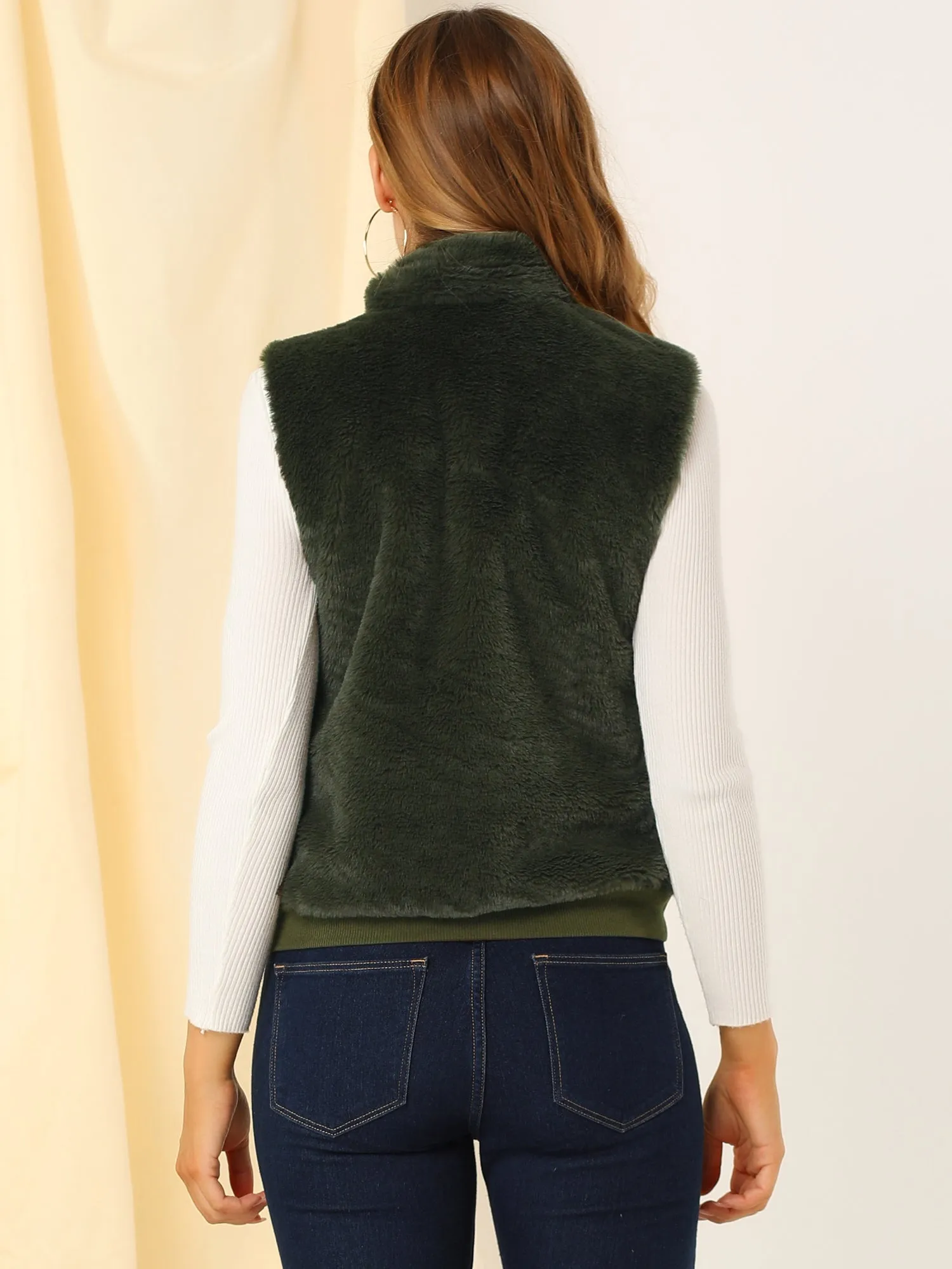 Stand Collar Zip Warm Sleeveless Gilet Faux Fur Jackets Vest sold by Allegra K product image thumbnail 4