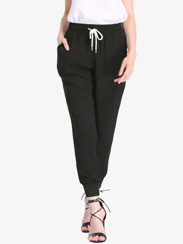 Drawstring Elastic Pocket Biker Sweat Cropped Jogger Pants sold by Allegra K