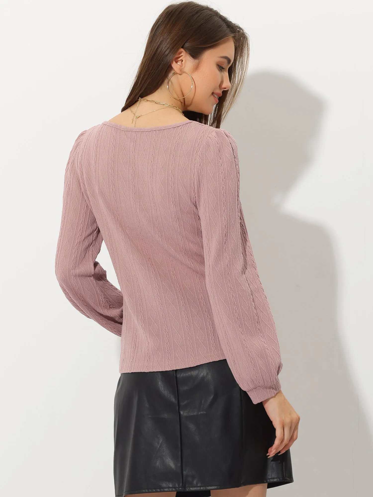 Square Neck Casual Long Sleeve Banded Cuff Knit Blouse sold by Allegra K product image thumbnail 3