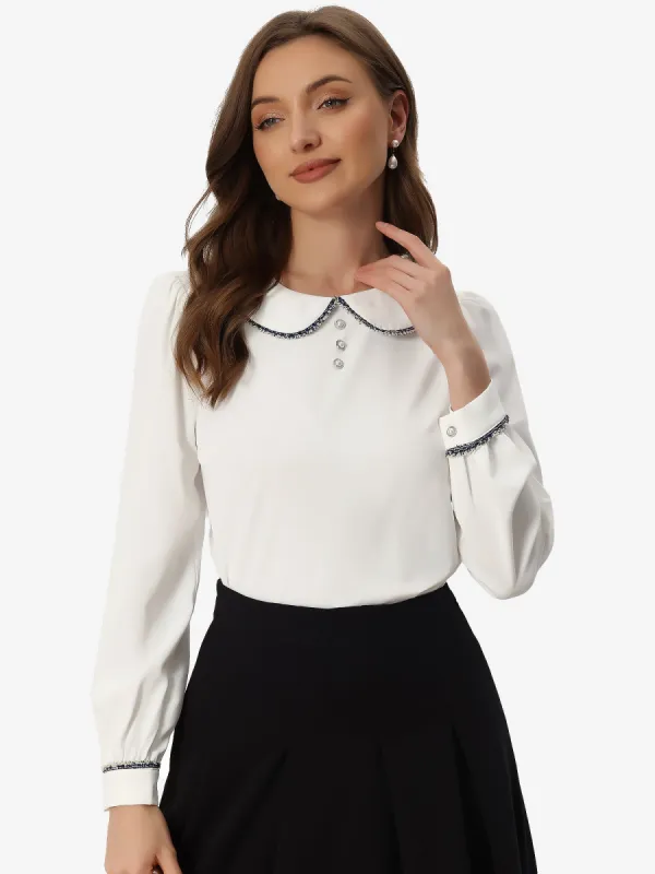 Work Blouse Long Sleeve Peter Pan Tops sold by Allegra K