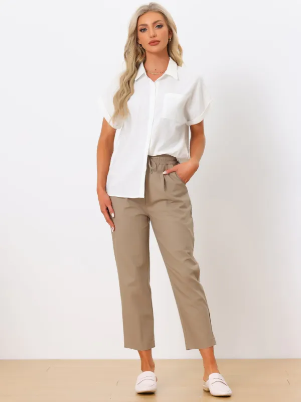 Button Down Shirts Summer Casual Short Sleeve Cotton Linen Work Blouse Top sold by Allegra K