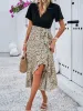 Boho-Chic Eyelet Short Sleeves Patchwork Floral Belted Hi-Lo Hem Midi Garden Party Dress sold by Allegra K