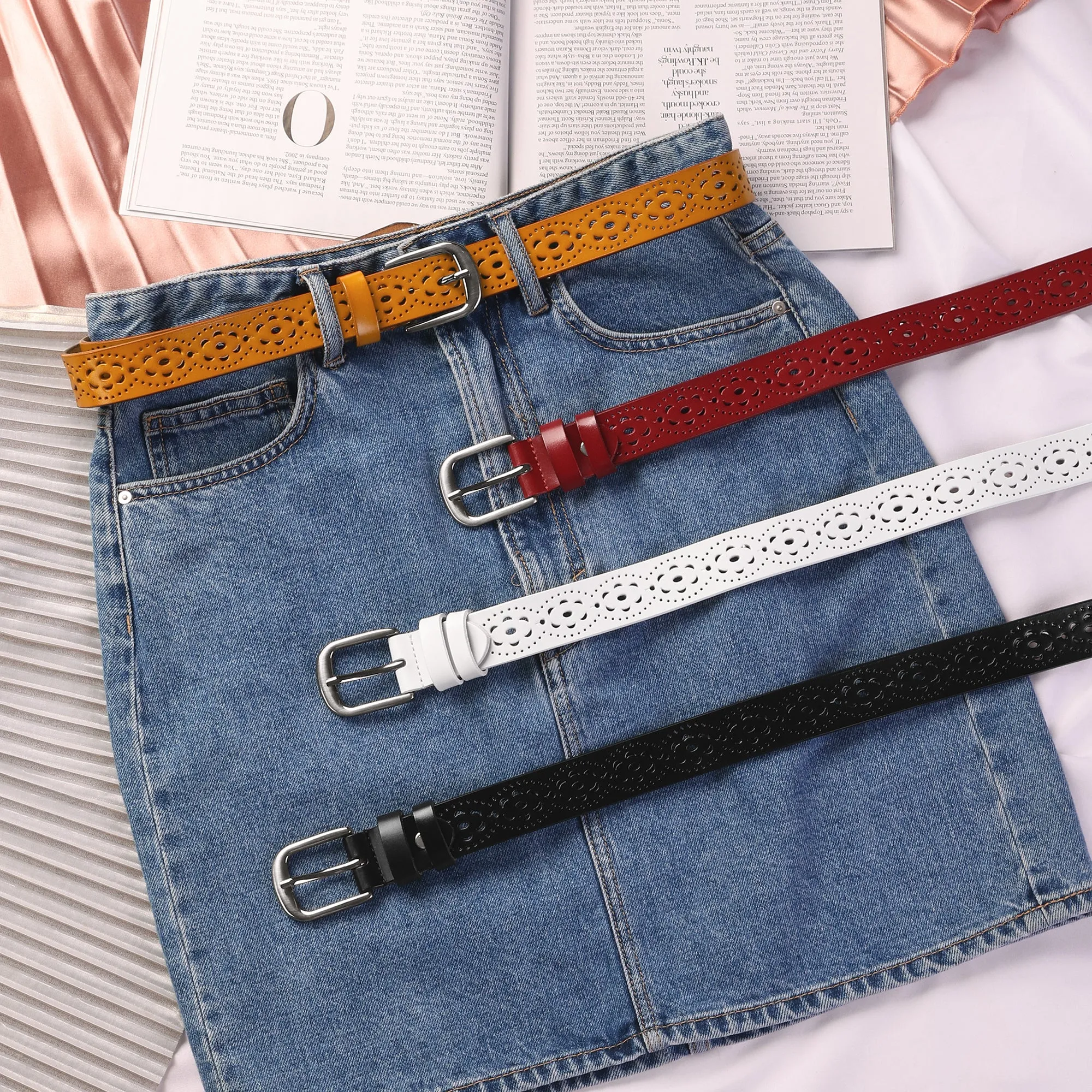 Womens Vintage Hollow Belts Pin Buckle Faux Leather Belts for Jeans Pants sold by Allegra K product image thumbnail 4
