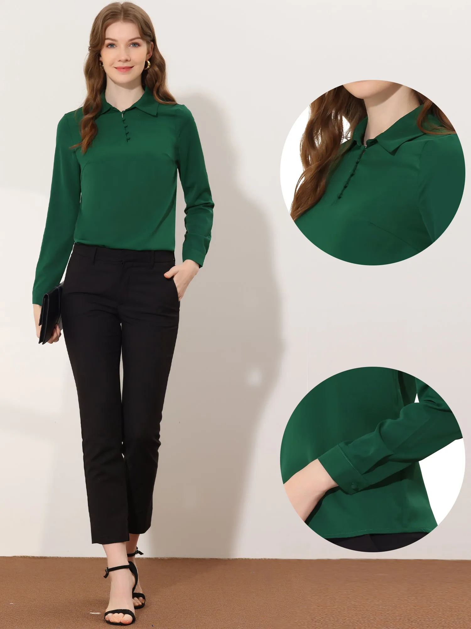 Office Blouse Point Collar Popover Chiffon Long Sleeve Shirt sold by Allegra K product image thumbnail 5