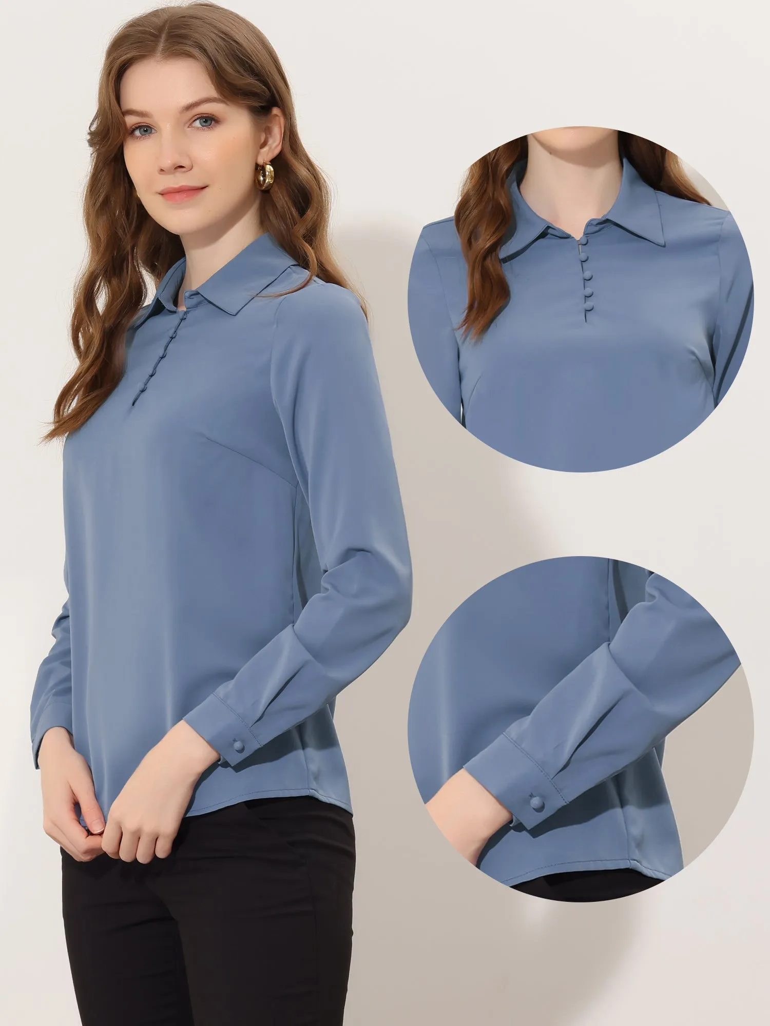 Office Blouse Point Collar Popover Chiffon Long Sleeve Shirt sold by Allegra K product image thumbnail 2