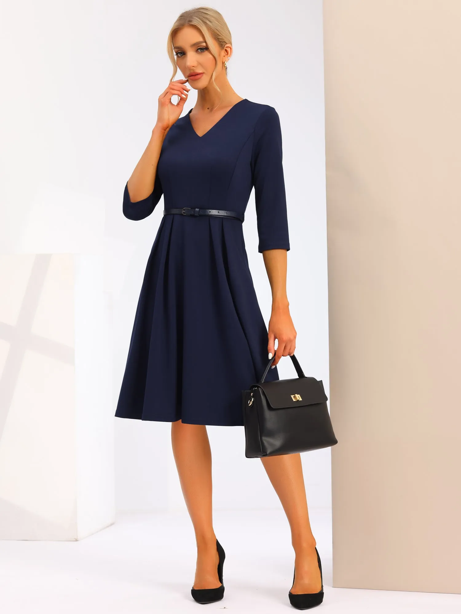 Cocktail Evening Gowns Half Sleeve V Neck Knee Length Dress sold by Allegra K