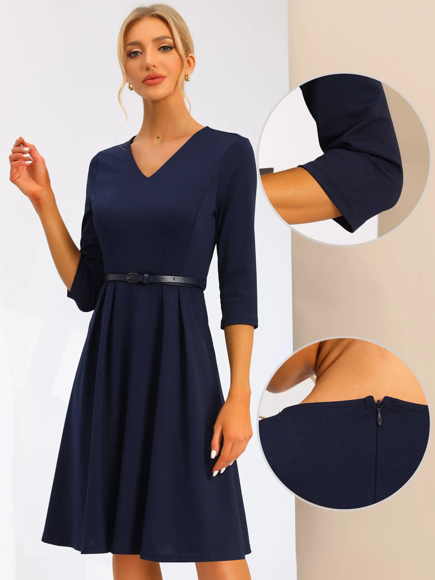 Cocktail Evening Gowns Half Sleeve V Neck Knee Length Dress sold by Allegra K product image thumbnail 2