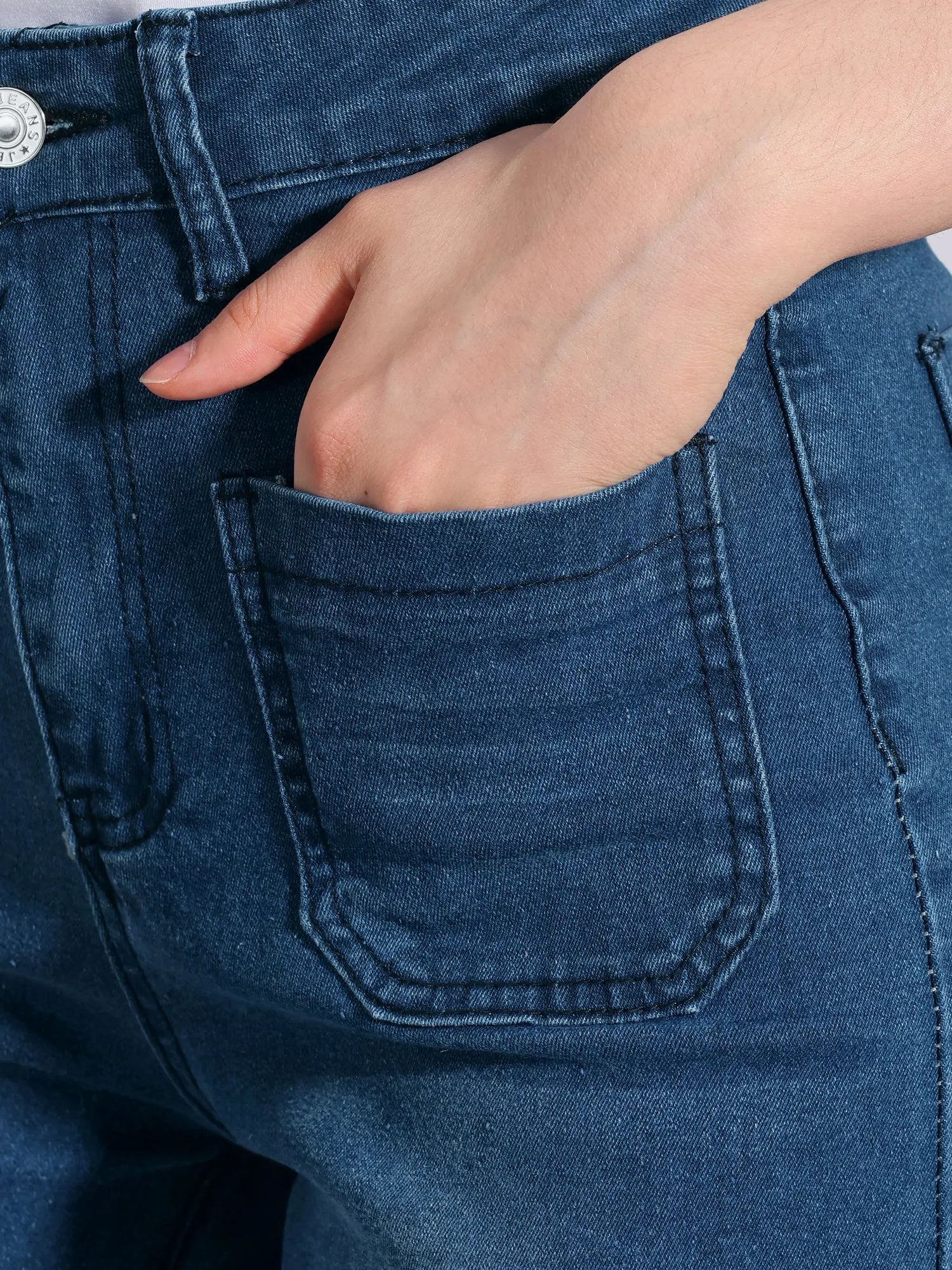 Straight JCasual Denim Pants with Pockets High Waist Capris Cropped Jeans sold by Allegra K product image thumbnail 4