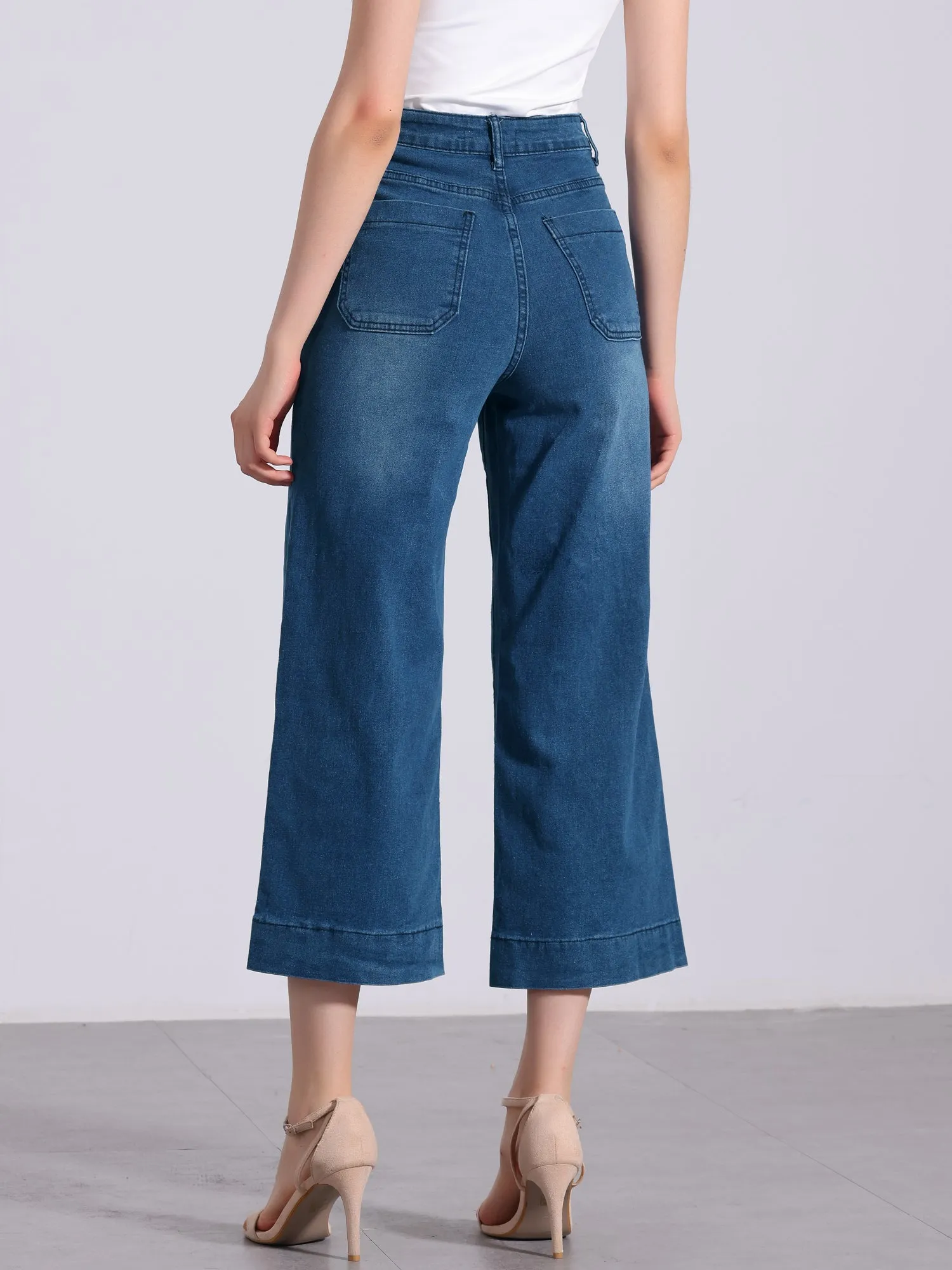 Straight JCasual Denim Pants with Pockets High Waist Capris Cropped Jeans sold by Allegra K product image thumbnail 3