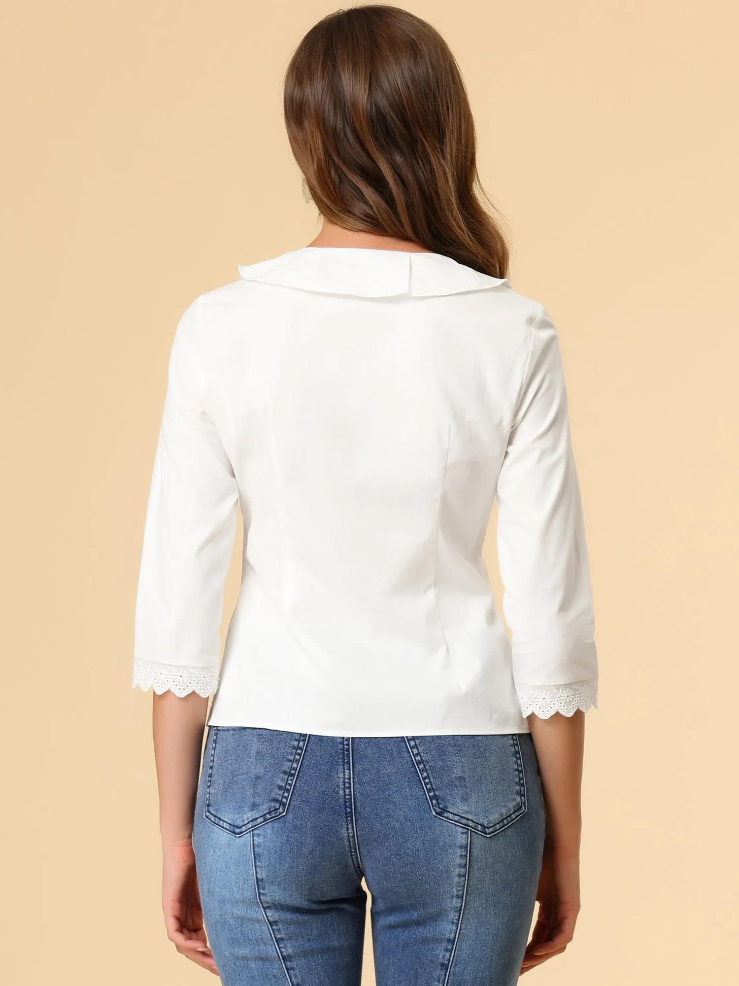 Peter Pan Collar Top 3/4 Sleeve Elegant Button Down Work Shirt sold by Allegra K product image thumbnail 5