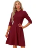 Retro 3/4 Sleeve Stand Collar Office Work Elegant A-Line Dress sold by Allegra K