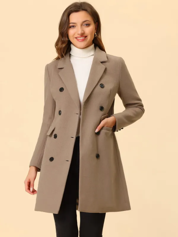 Winter Elegant Notched Lapel Double Breasted Trench Coat sold by Allegra K