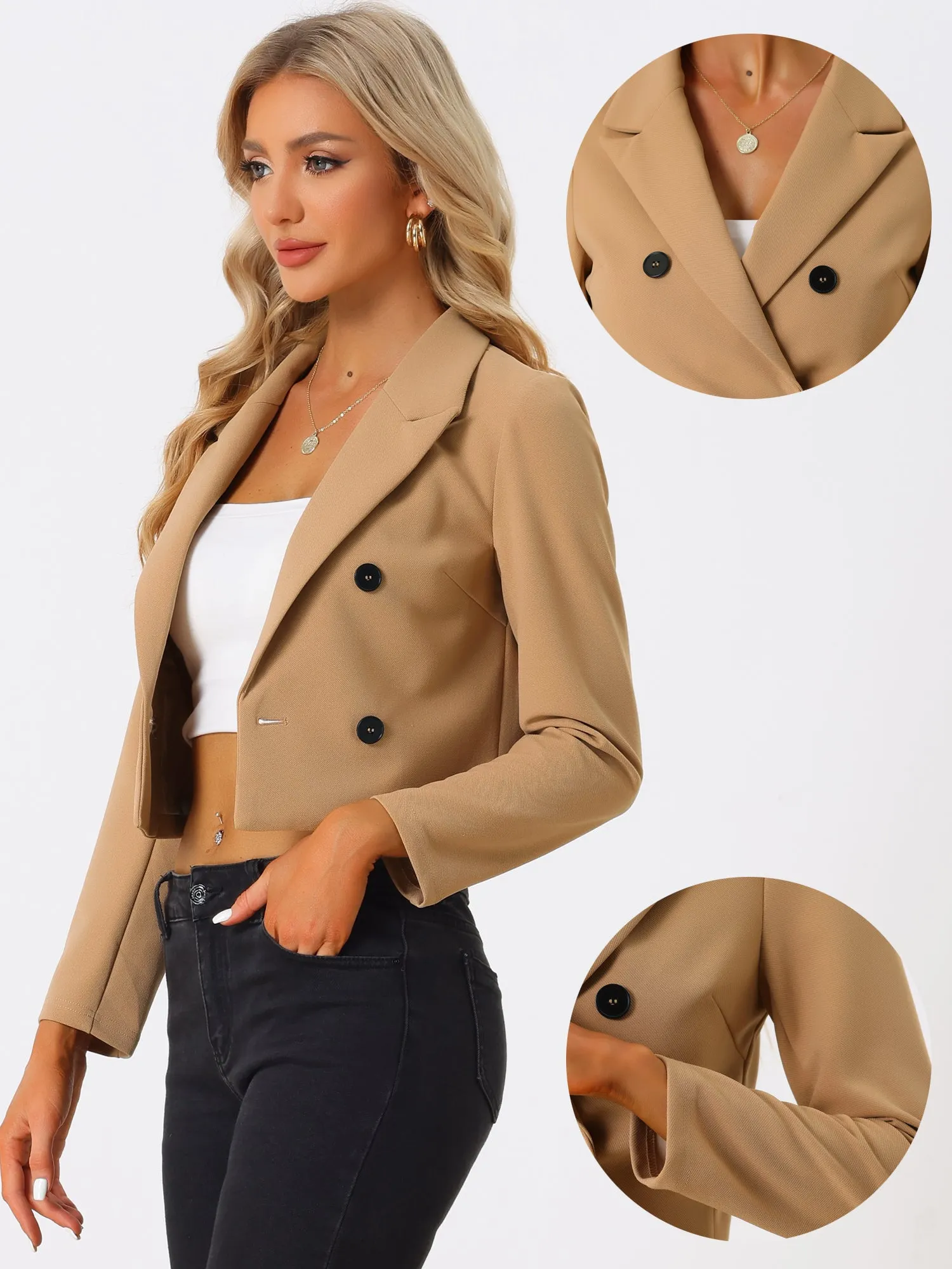 Notched Lapel Collar Casual Office Blazers Cropped Jacket sold by Allegra K product image thumbnail 3