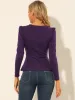Round Neck Ruched Button Decor Puff Long Sleeve Peplum Top sold by Allegra K