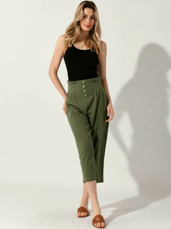 Cotton Elastic Waist Lightweight Buttons Casual Capris Trousers Pants sold by Allegra K