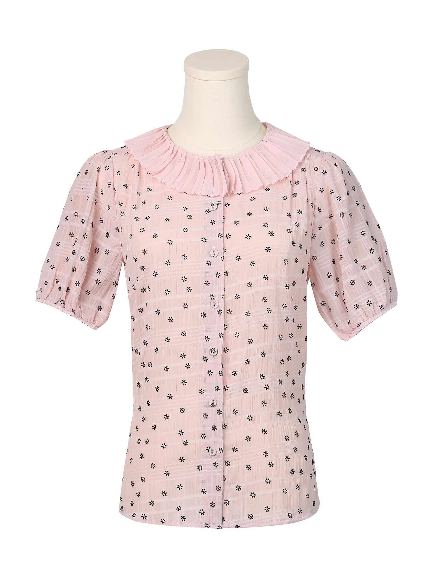 Button Down Short Sleeve Shirt Pleated Collar Floral Blouse sold by Allegra K product image thumbnail 2