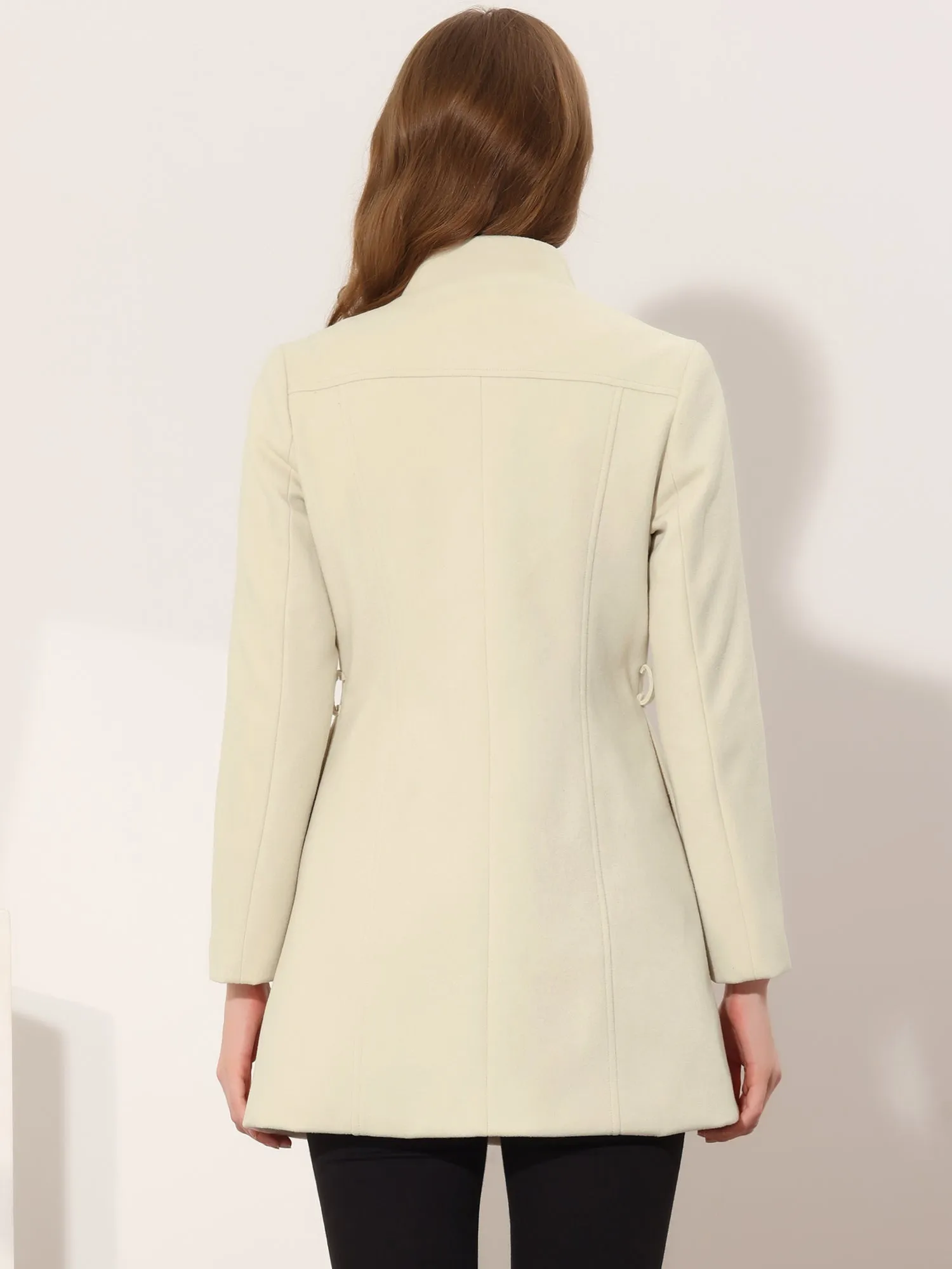 Single Breasted Overcoat Elegant Stand Collar Belt Winter Coat sold by Allegra K product image thumbnail 4