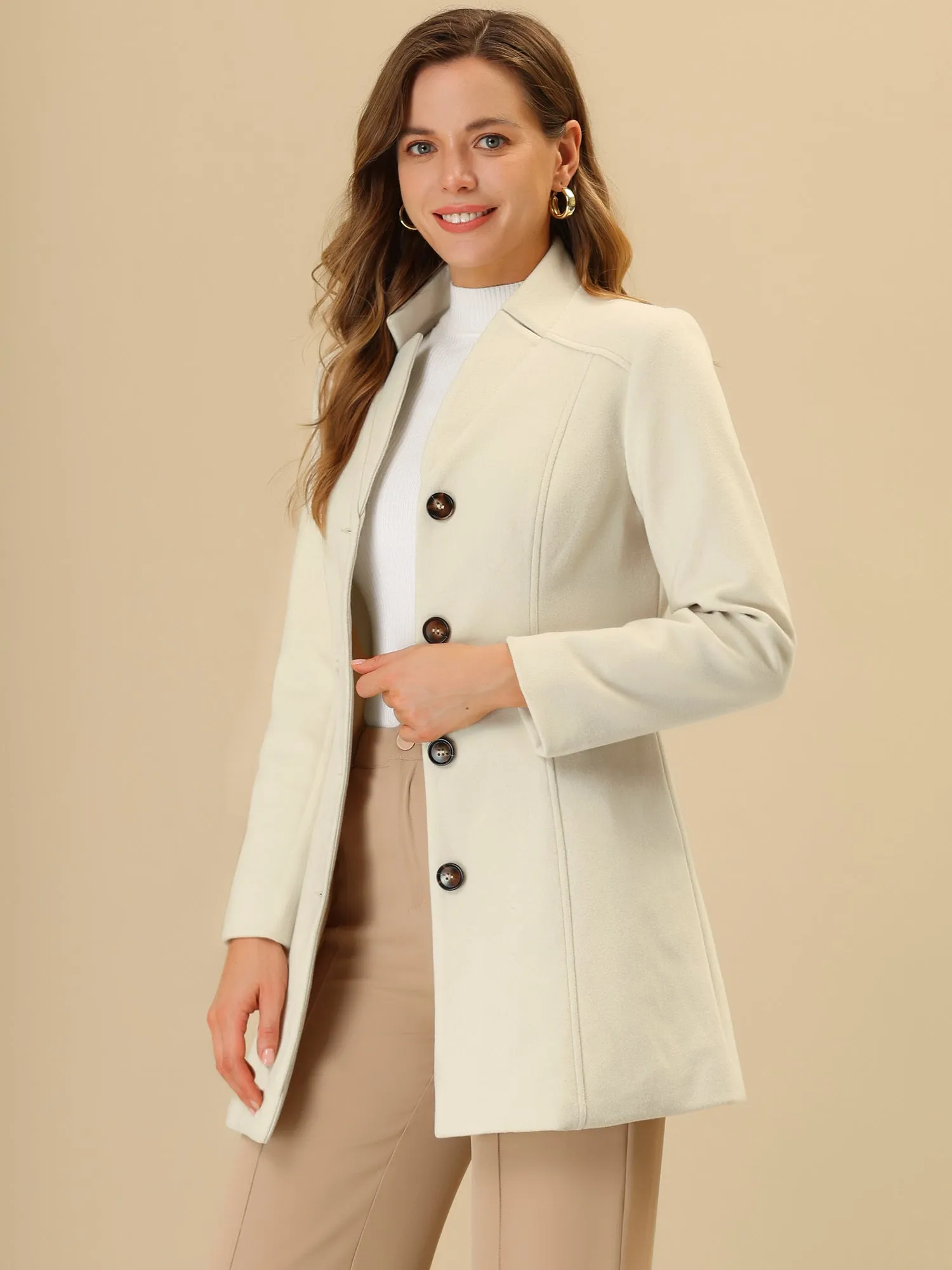 Single Breasted Overcoat Elegant Stand Collar Belt Winter Coat sold by Allegra K product image thumbnail 3