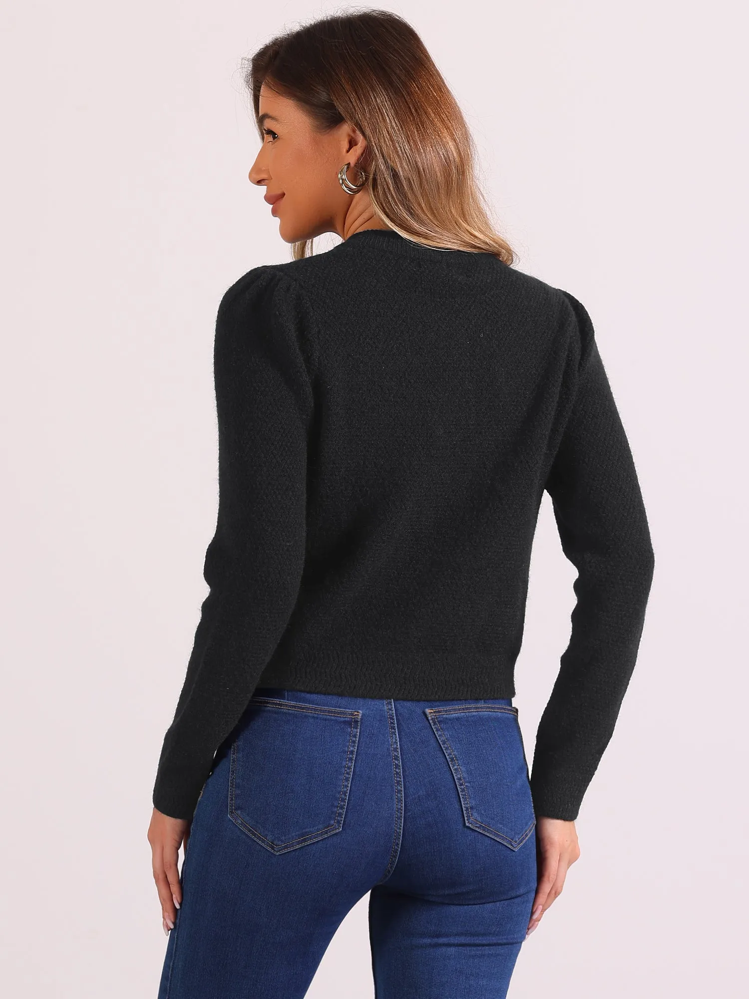 Button Down Pockets Crew Neck Knit Cardigan sold by Allegra K product image thumbnail 3