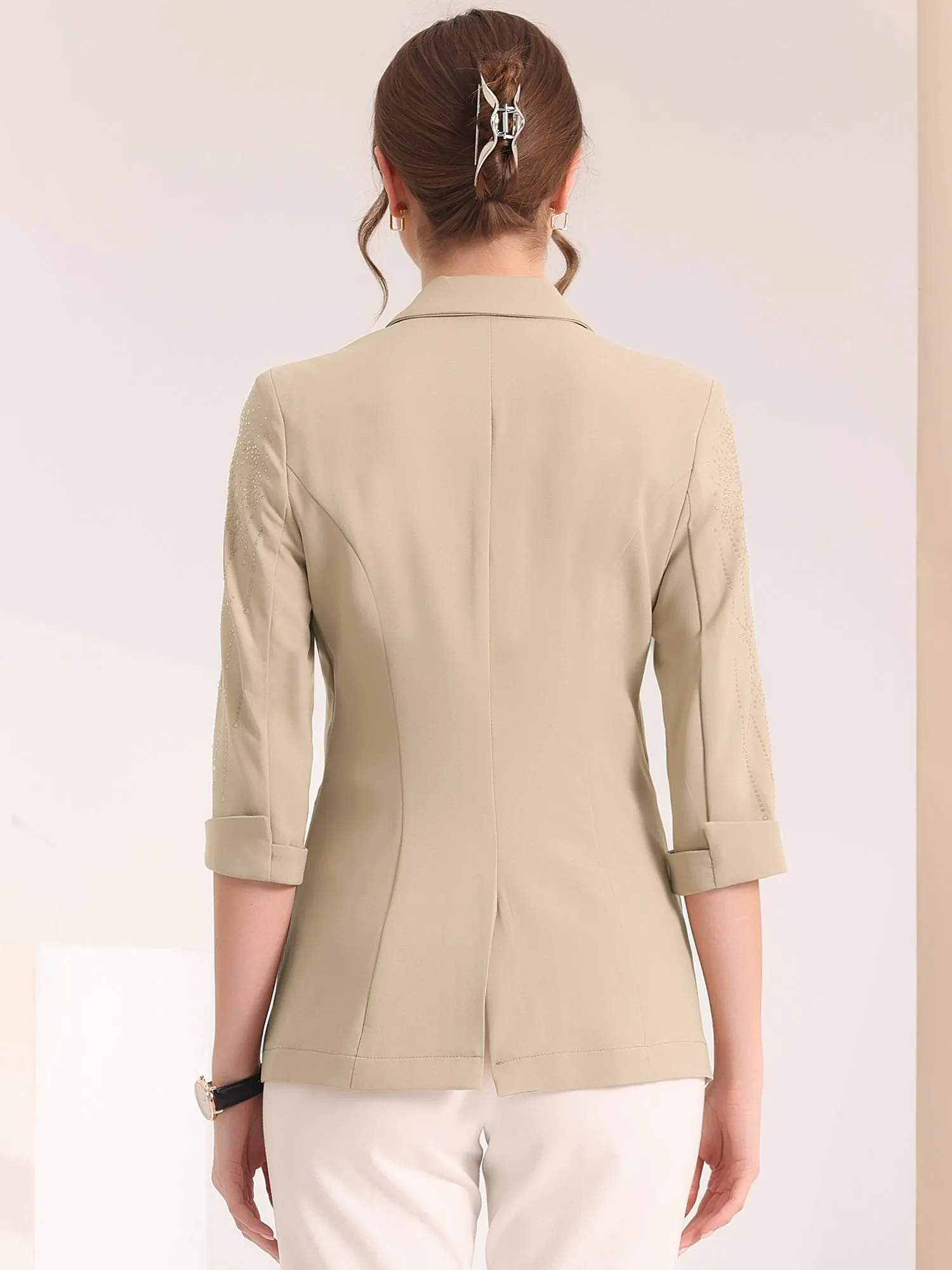 Notched Lapel 3/4 Sleeve Formal Suit Blazer Jacket sold by Allegra K product image thumbnail 4