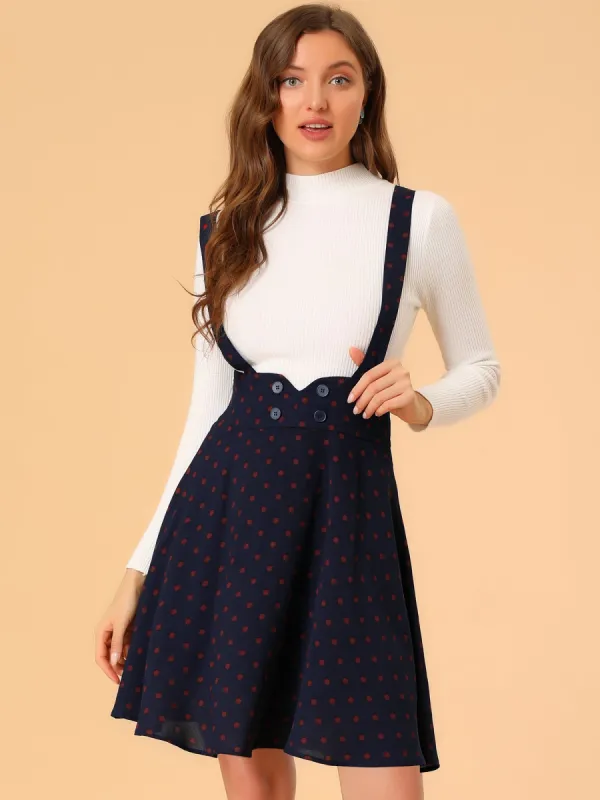 High Waist Flared Skater Pinafore Polka Dot Suspender Skirt sold by Allegra K