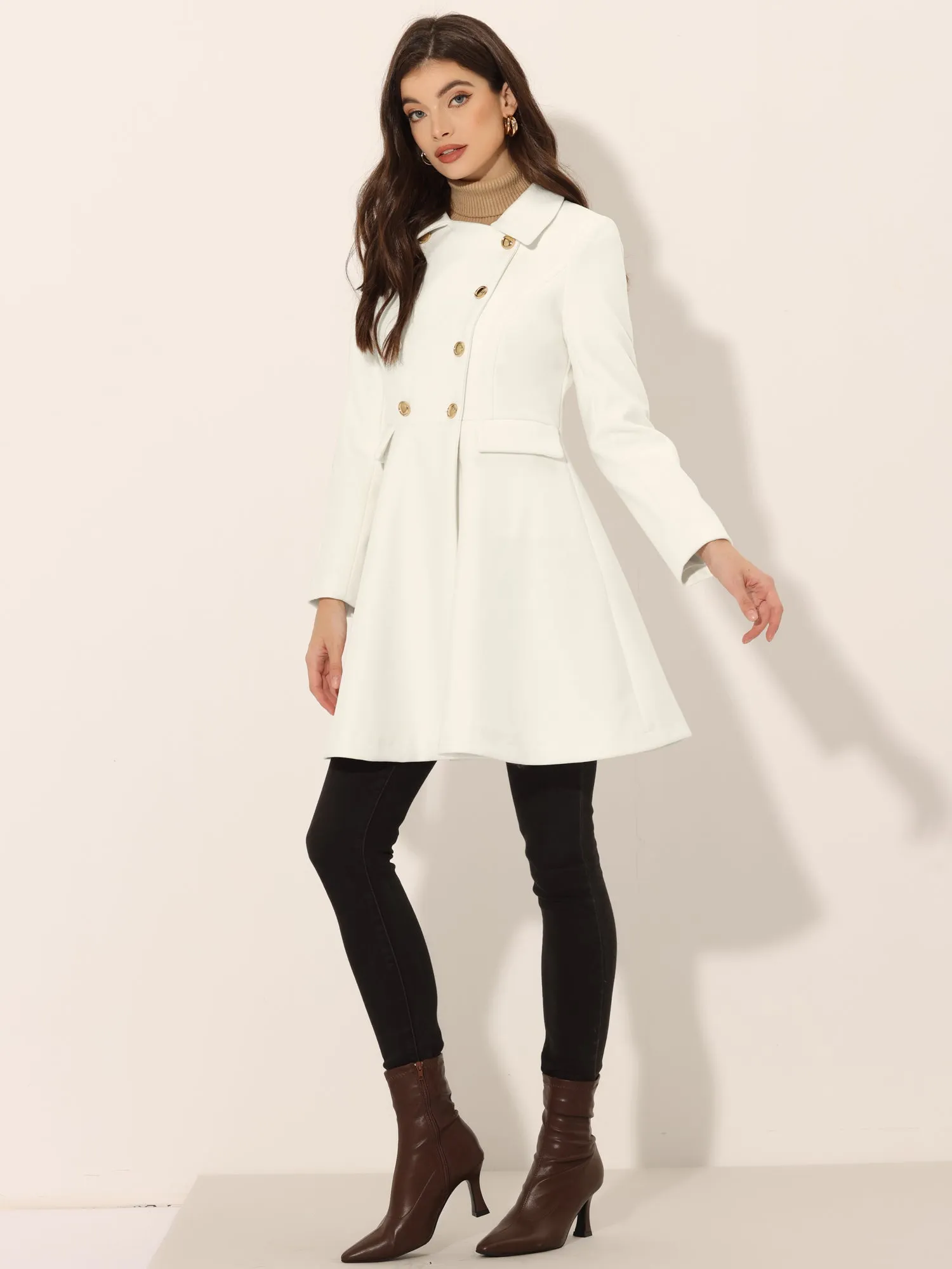 Lapel Pocket Flap Double Breasted Outwear Swing Winter Coat sold by Allegra K product image thumbnail 4