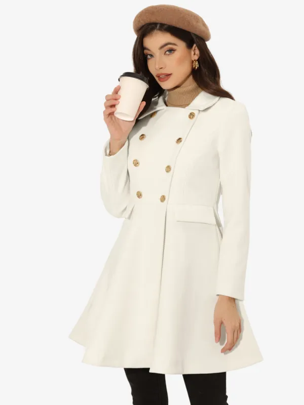 Lapel Pocket Flap Double Breasted Outwear Swing Winter Coat sold by Allegra K