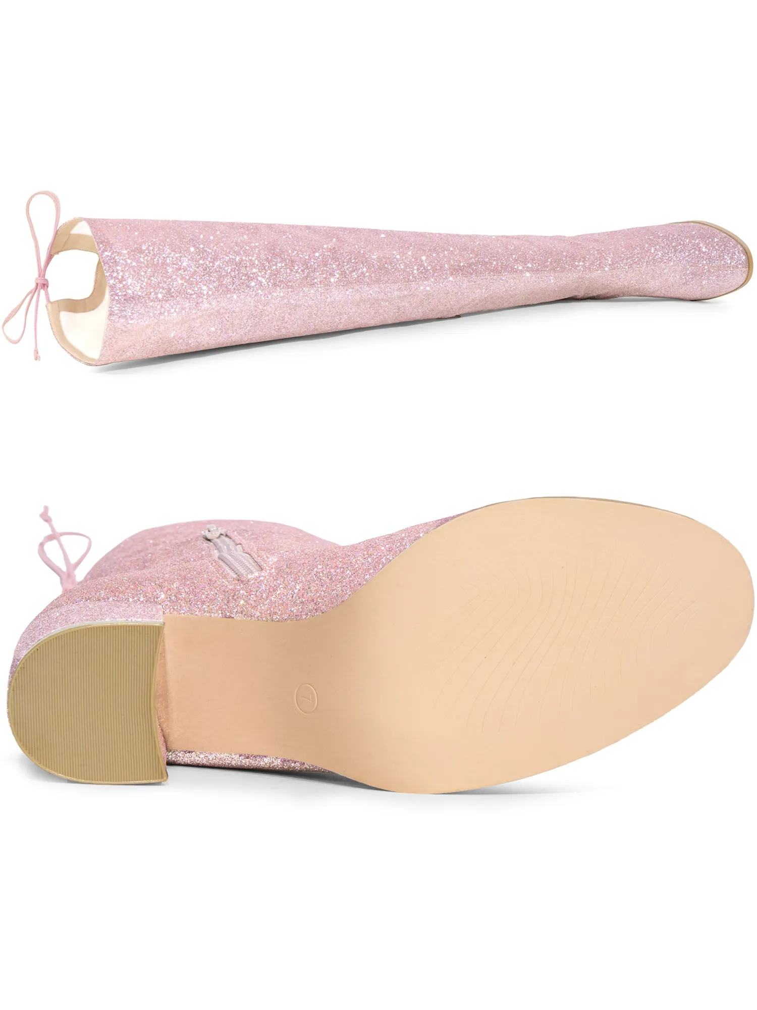 Women's Glitter Round Toe Chunky Heel Over the Knee High Boots sold by Allegra K product image thumbnail 4