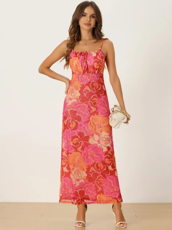 Bold Floral Sleeveless Spaghetti Strap Maxi Dress Sundress sold by Allegra K