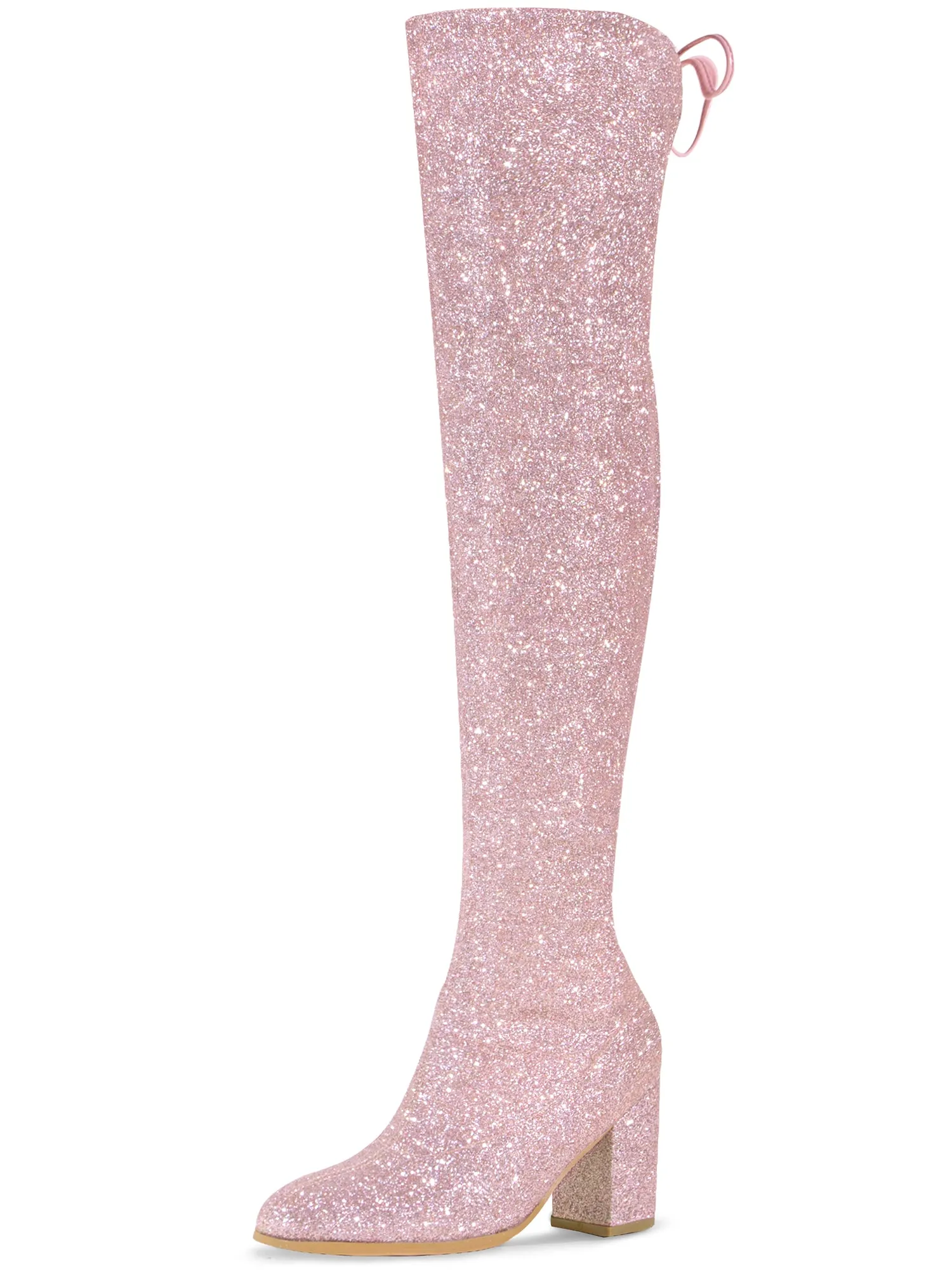 Women's Glitter Round Toe Chunky Heel Over the Knee High Boots sold by Allegra K