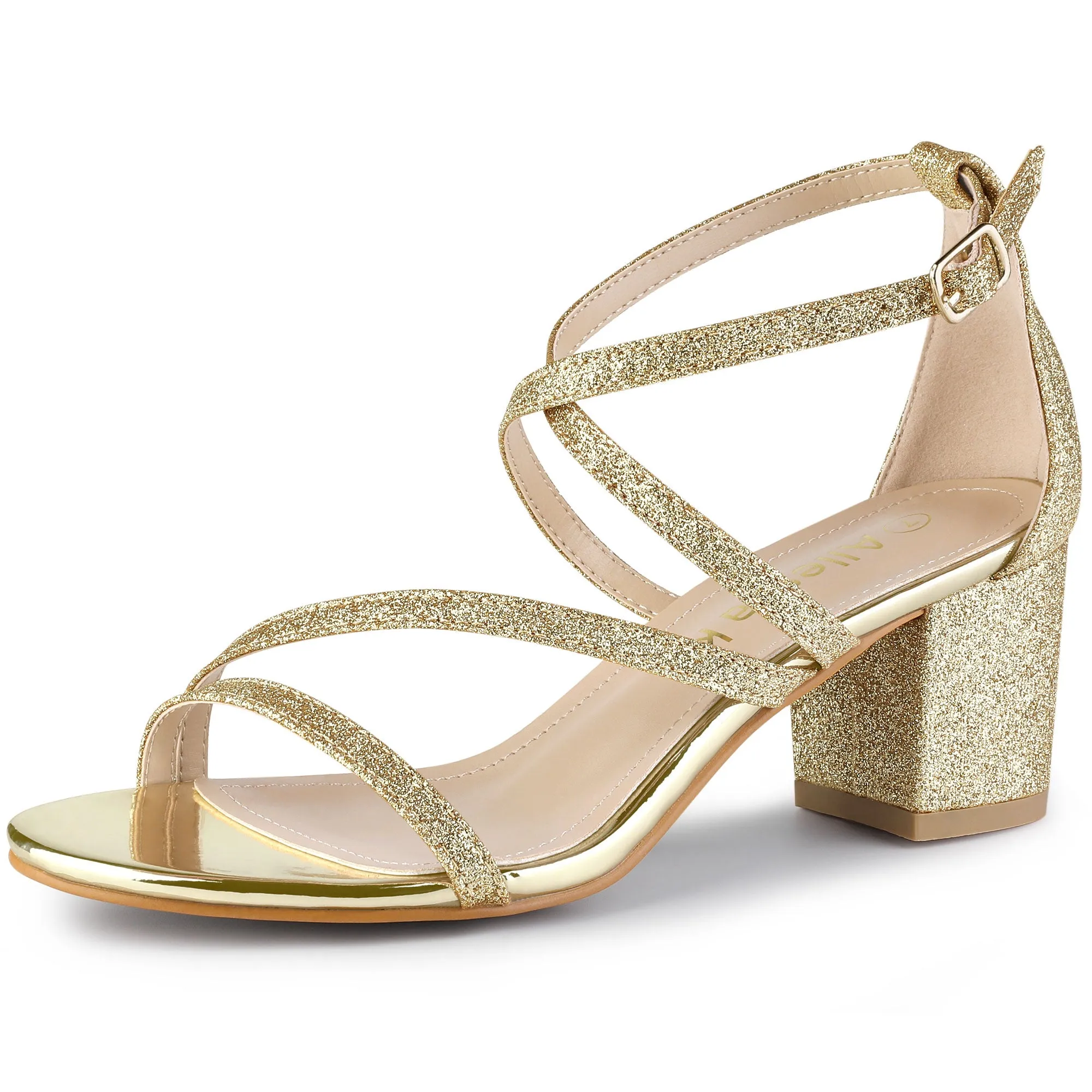 Glitter Crisscross Strap Chunky Heel Sandals sold by Allegra K product image thumbnail 2