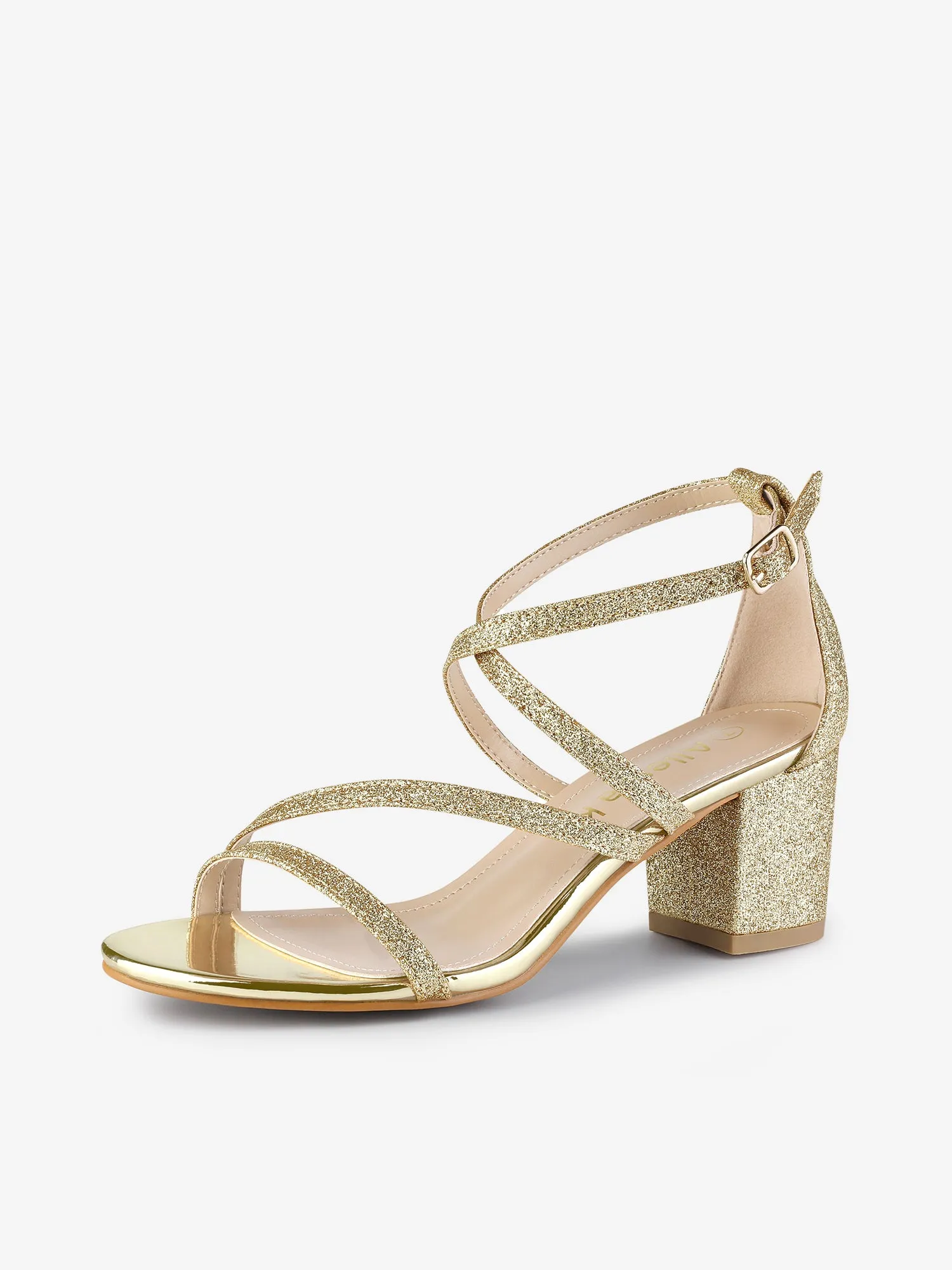 Glitter Crisscross Strap Chunky Heel Sandals sold by Allegra K