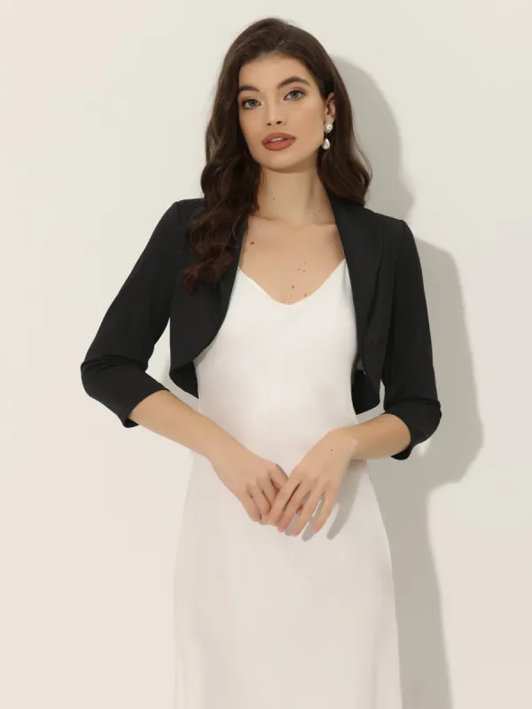 Elegant Bolero Evening Wedding Lapel Collar Shrugs Dress sold by Allegra K