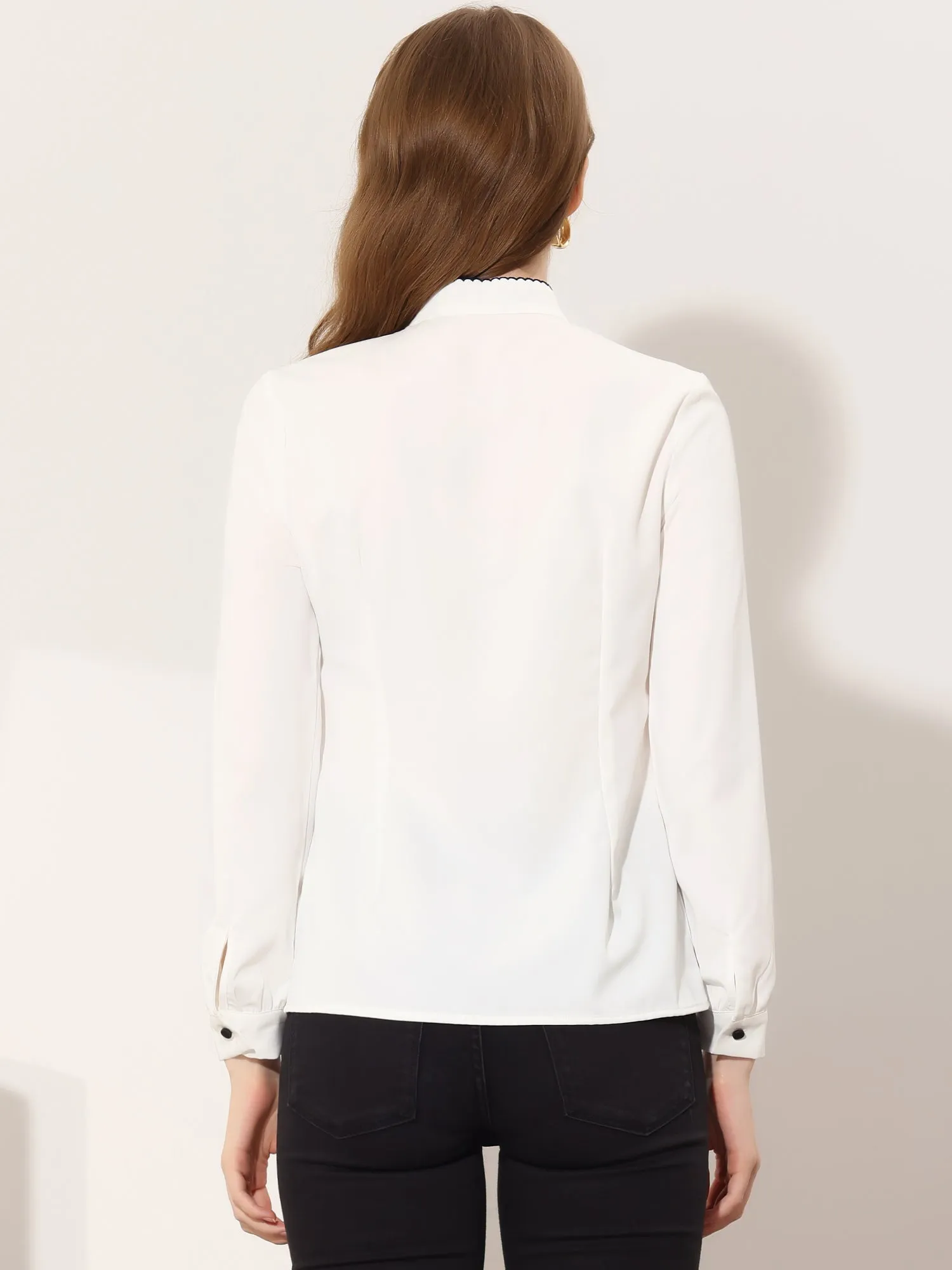 Bow Tie Neck Elegant Long Sleeve Button Down Blouse sold by Allegra K product image thumbnail 3