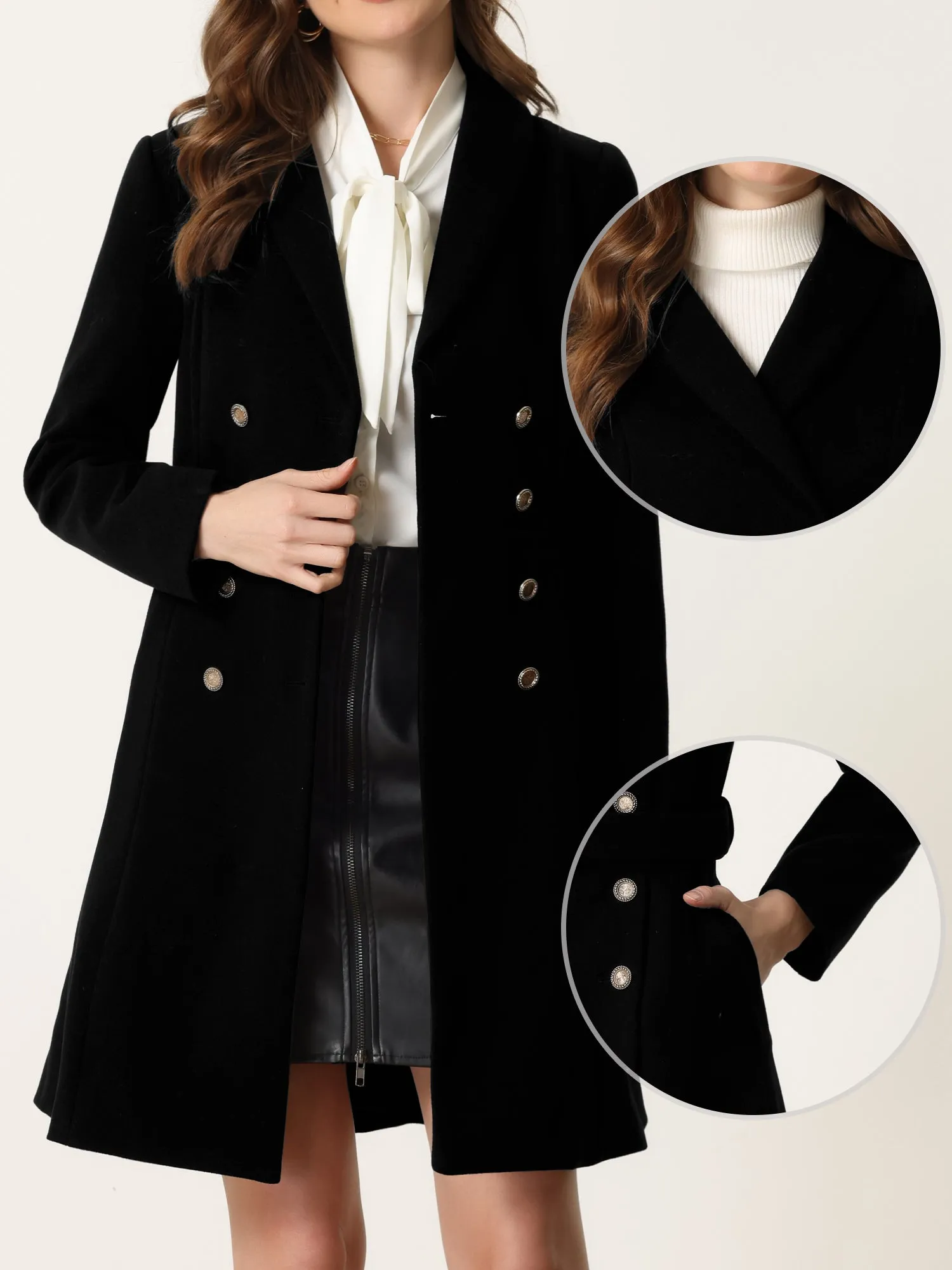 Double Breasted Winter Coat Flat Collar Belted Pockets sold by Allegra K product image thumbnail 2