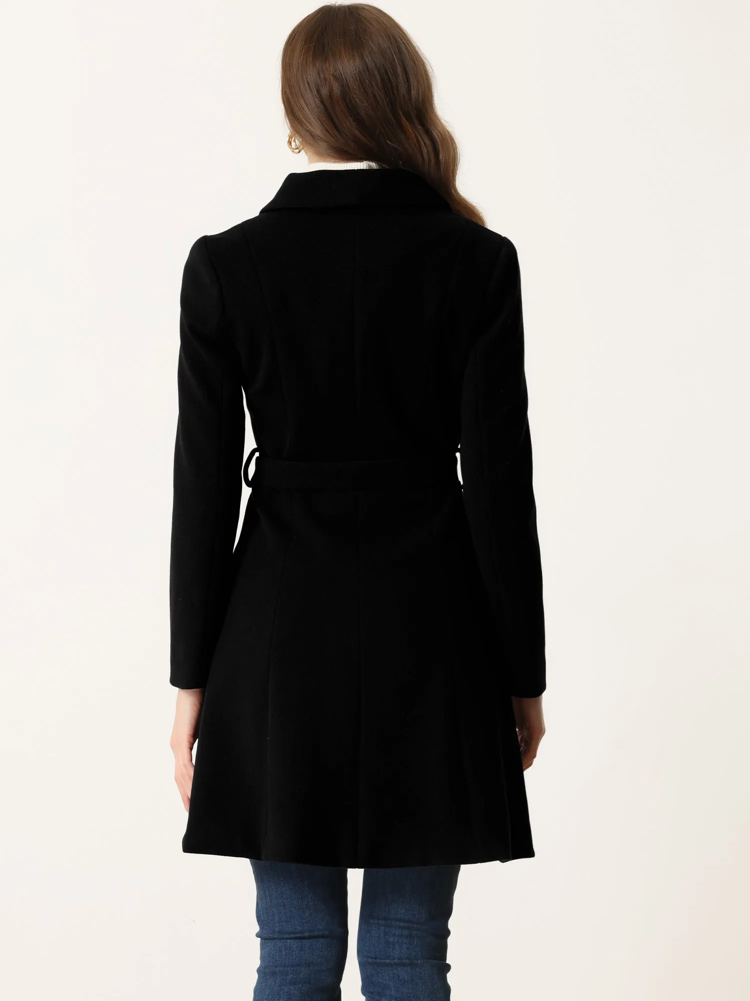 Double Breasted Winter Coat Flat Collar Belted Pockets sold by Allegra K product image thumbnail 3