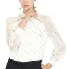 Sheer Mesh Long Sleeve Dots Printed Blouse Chiffon Cut Out Tops sold by Allegra K