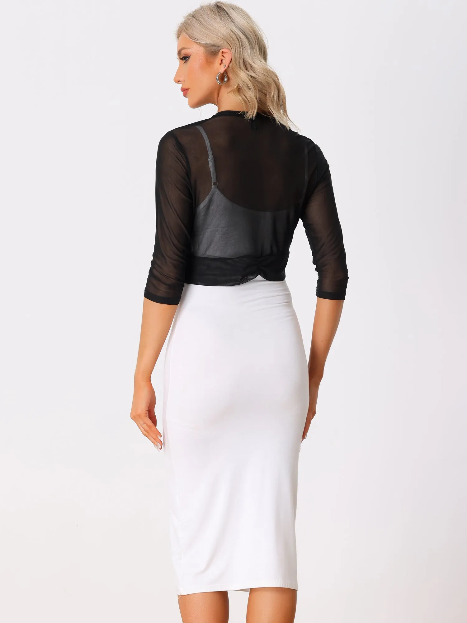 Chiffon 3/4 Sleeve Open Front Bolero Mesh Sheer Shrug sold by Allegra K product image thumbnail 3