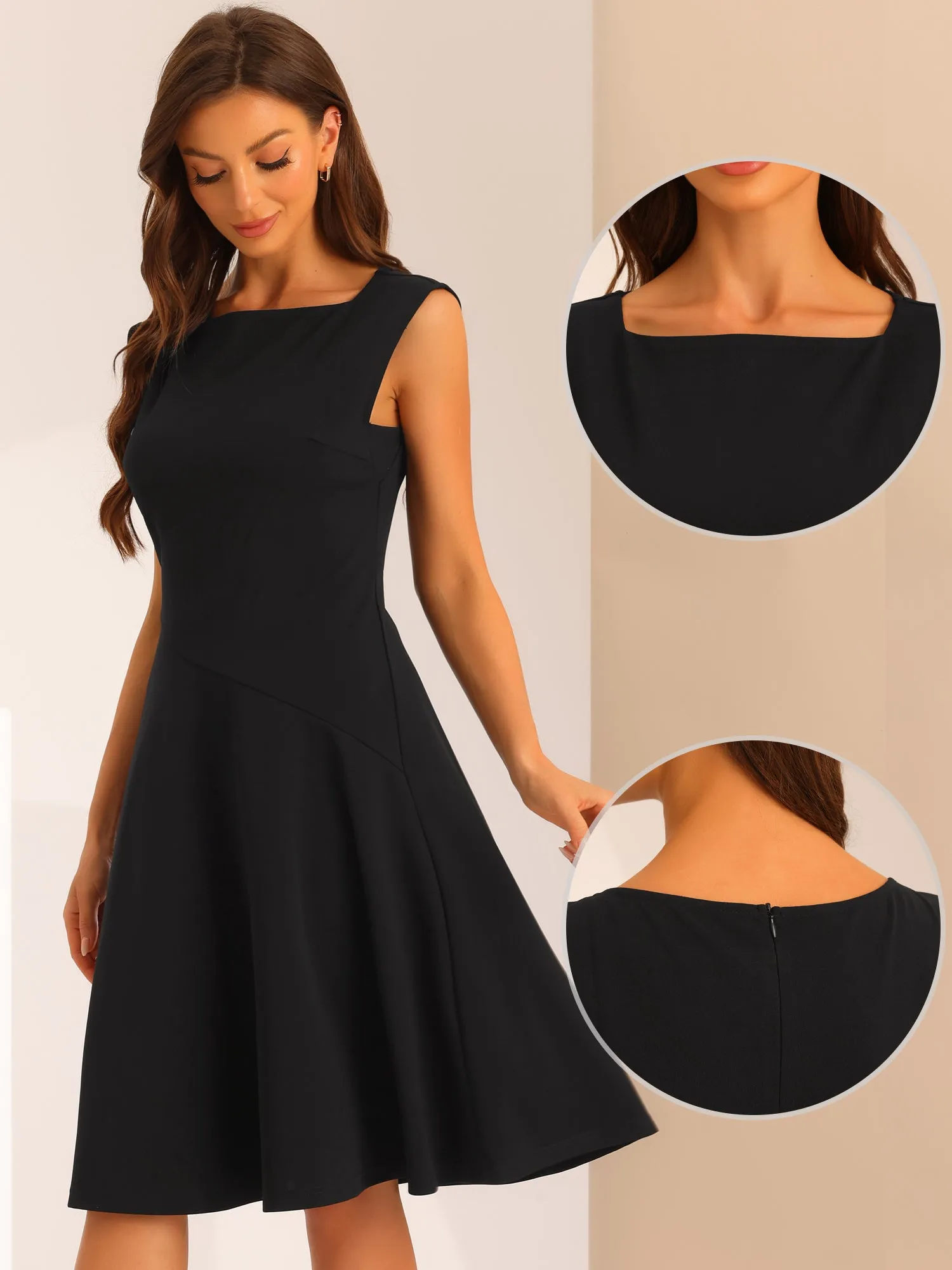 Square Neck Elegant Teacher Office Sleeveless Sheath Dress sold by Allegra K product image thumbnail 2