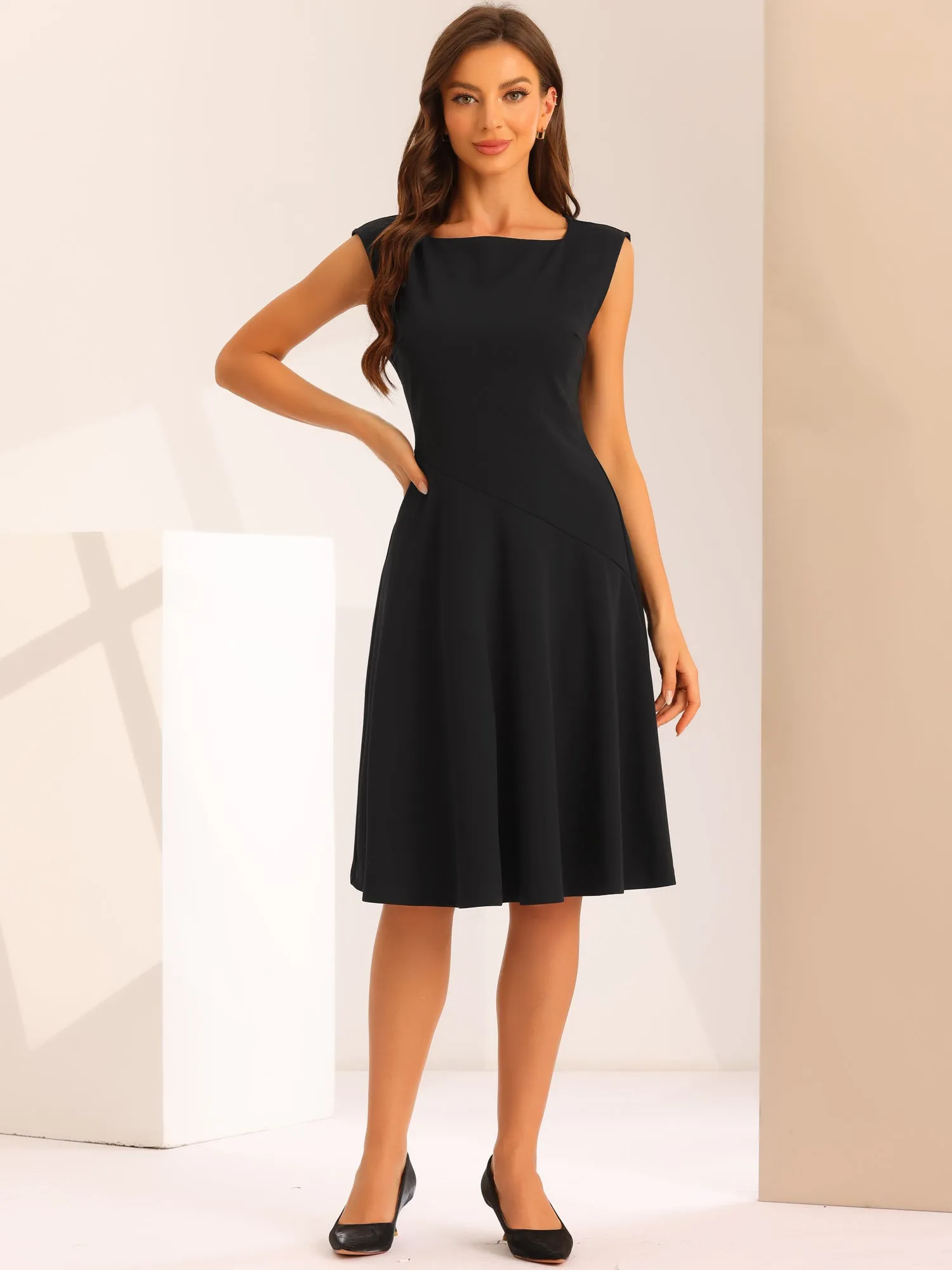 Square Neck Elegant Teacher Office Sleeveless Sheath Dress sold by Allegra K