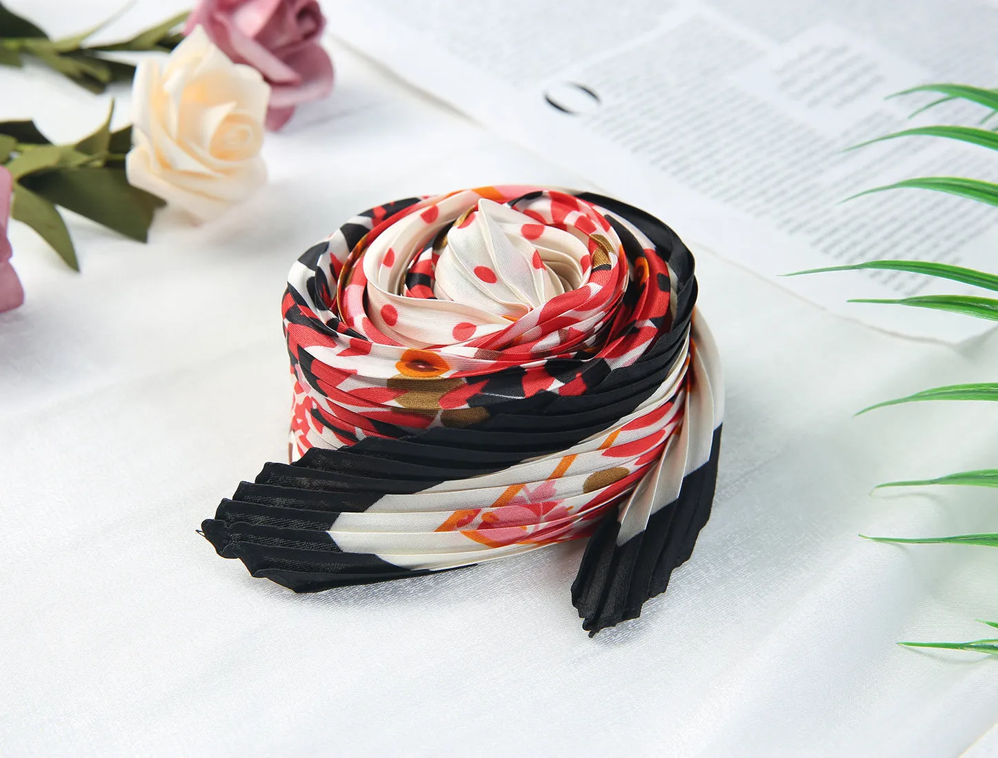 Polka Dot Floral Pleated Rhombus Head Wraps Scarves Neckerchief sold by Allegra K product image thumbnail 2