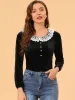 Contrast Color Slim Fit Long Sleeve Velvet Top sold by Allegra K