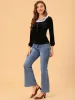 Contrast Color Slim Fit Long Sleeve Velvet Top sold by Allegra K