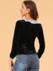 Contrast Color Slim Fit Long Sleeve Velvet Top sold by Allegra K