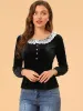 Contrast Color Slim Fit Long Sleeve Velvet Top sold by Allegra K