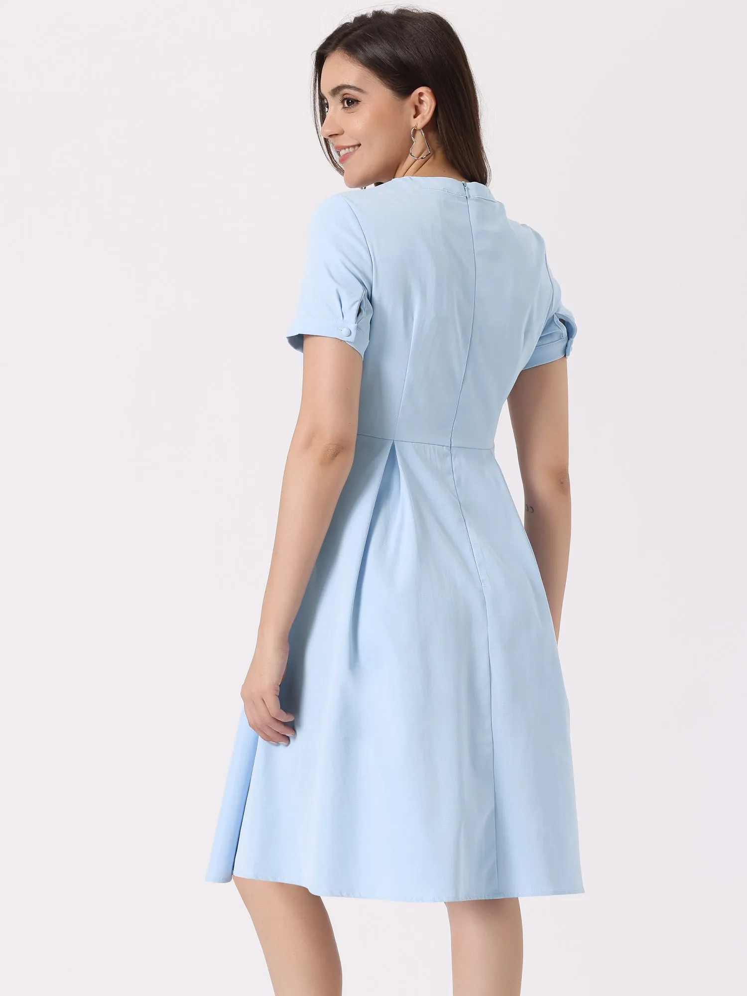 Vintage Round Neck Short Sleeve Pleated 1950s Midi Dress sold by Allegra K product image thumbnail 3