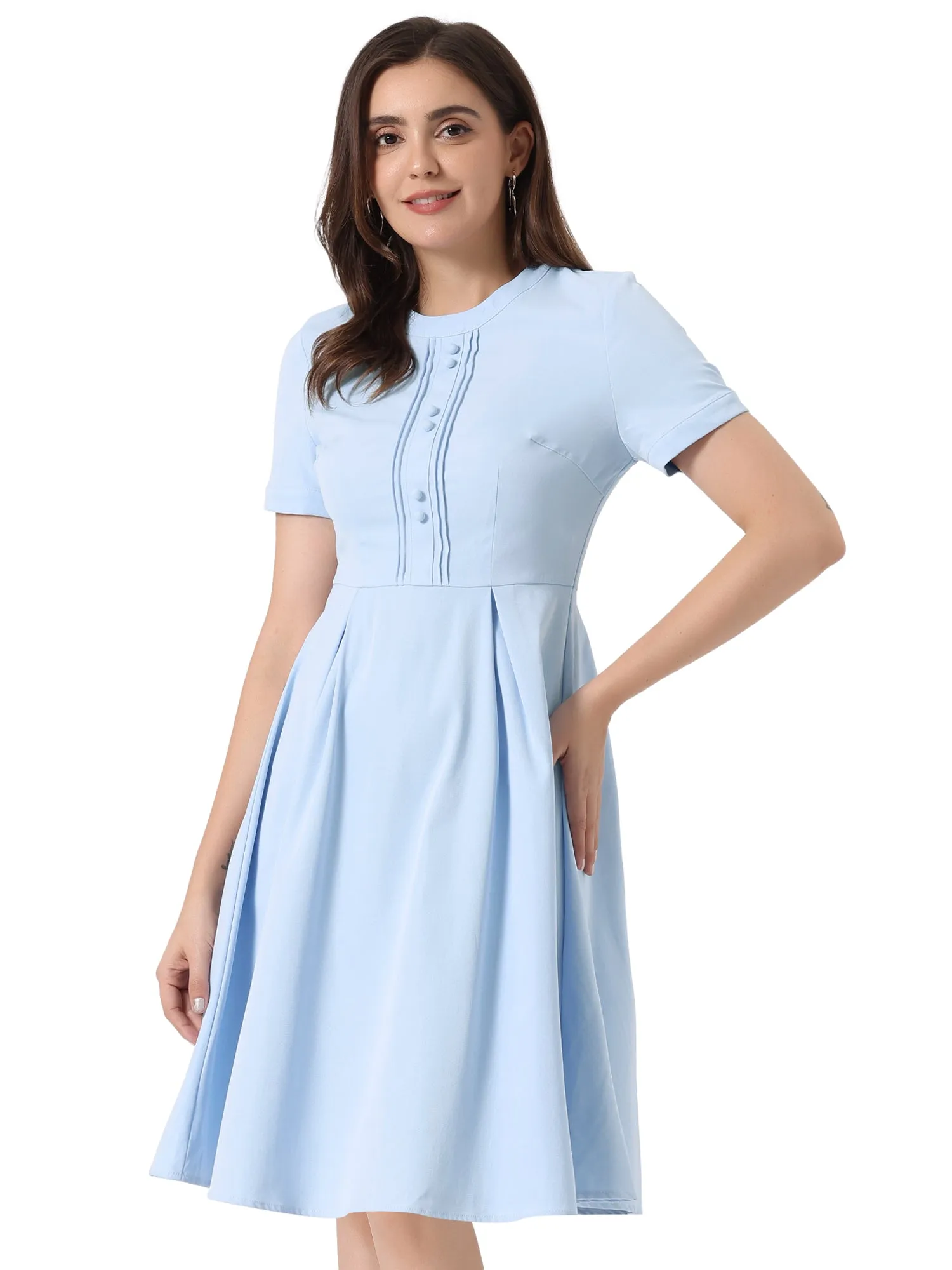 Vintage Round Neck Short Sleeve Pleated 1950s Midi Dress sold by Allegra K product image thumbnail 5