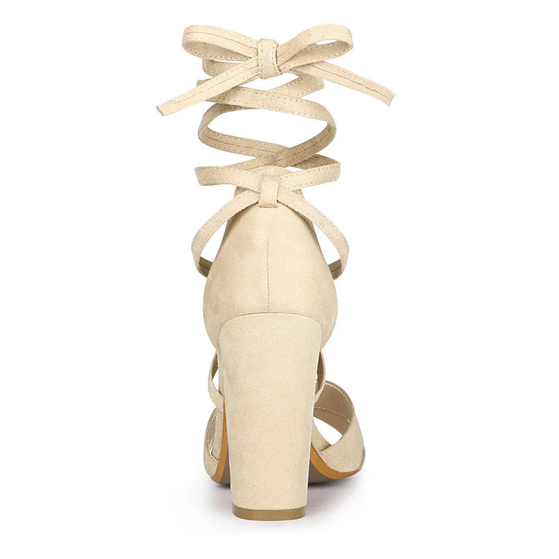 Faux Suede Crisscross Front Block Heel Lace Up Sandals sold by Allegra K product image thumbnail 4