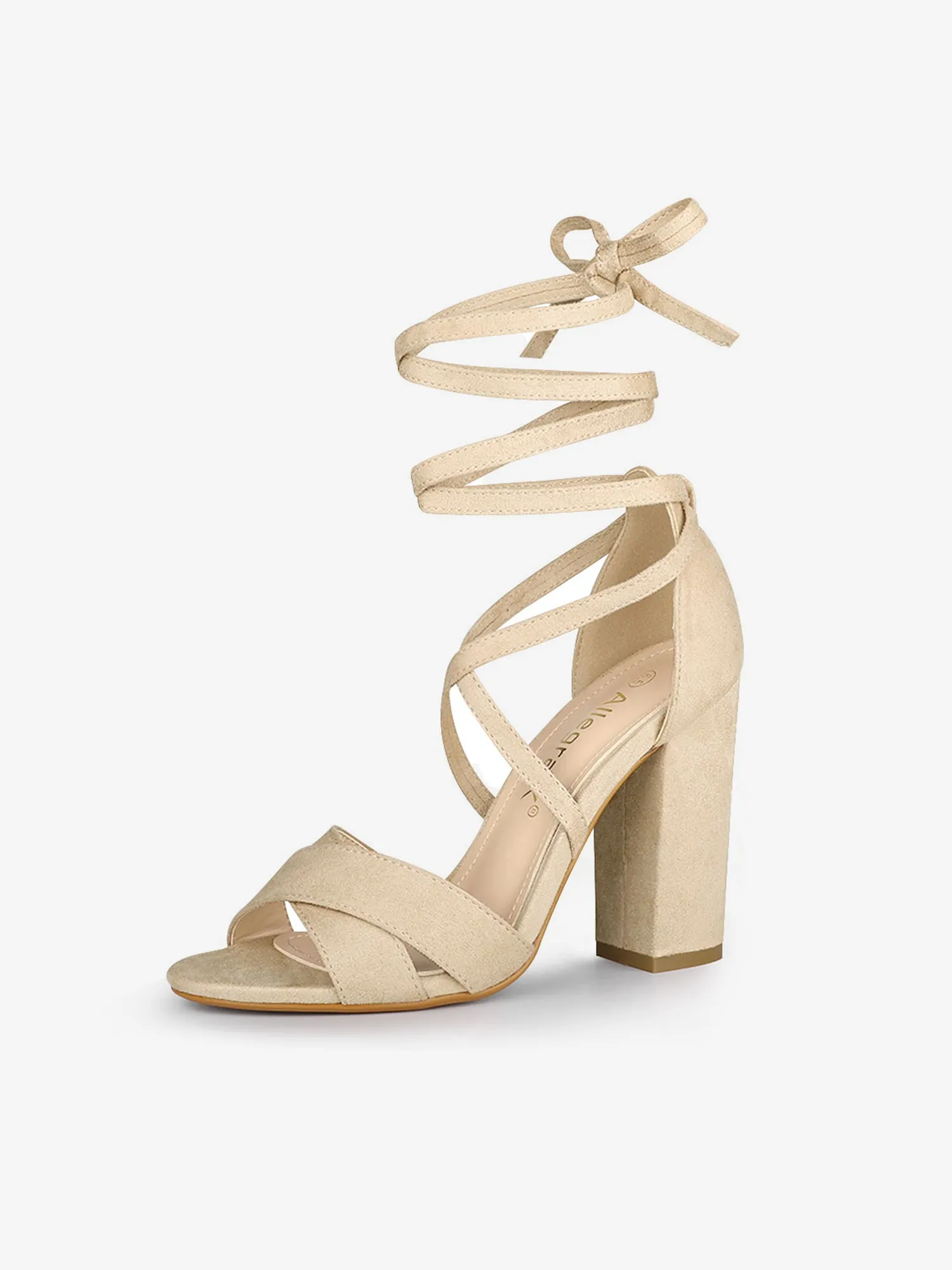 Faux Suede Crisscross Front Block Heel Lace Up Sandals sold by Allegra K