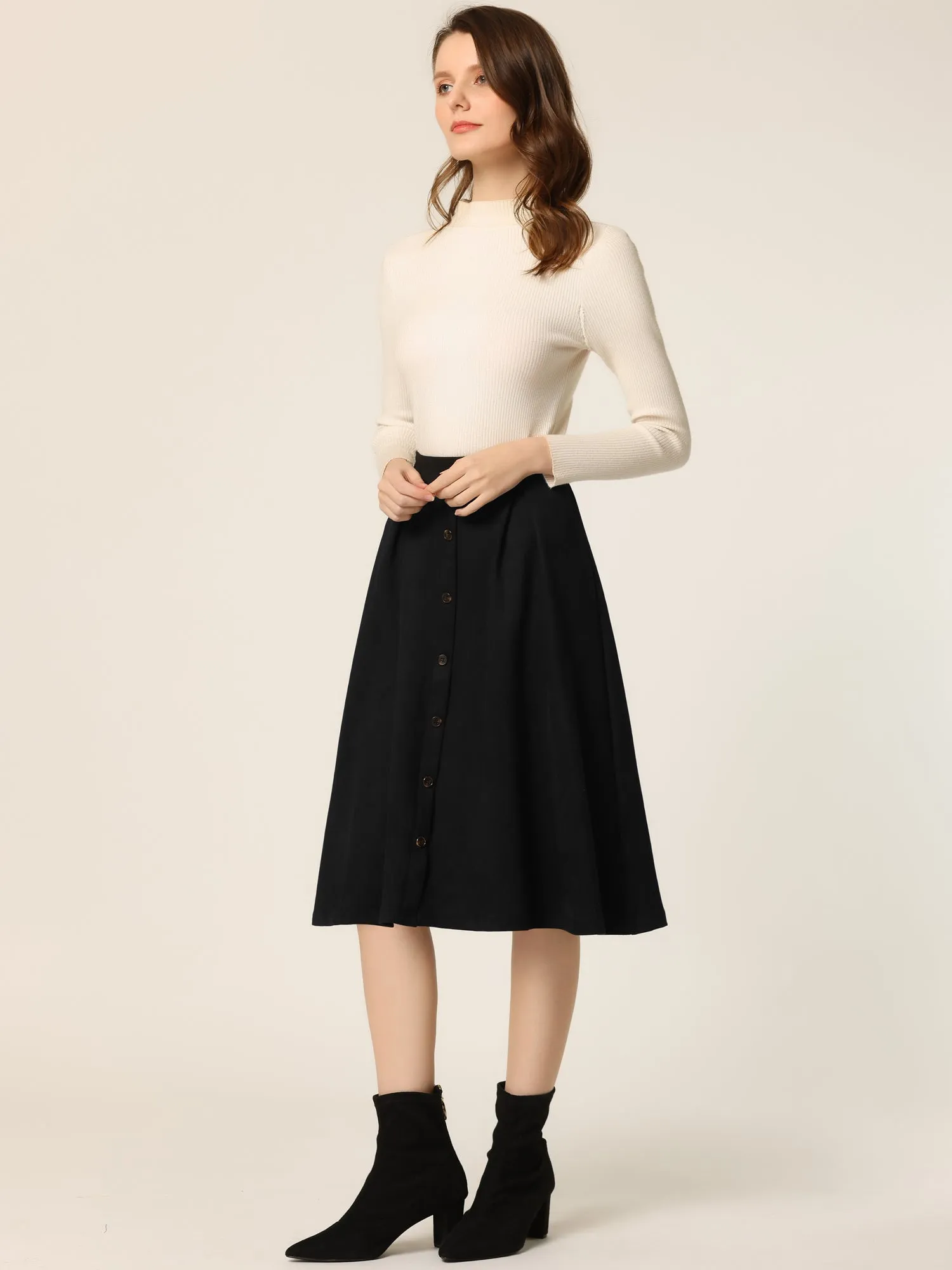 Faux Suede High Waist Swing Flared Midi Casual Skater Skirt sold by Allegra K product image thumbnail 5
